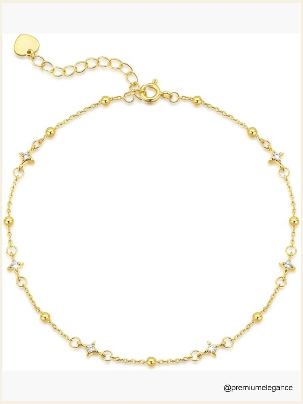 14K Gold Ankle Bracelet for Women Star Cubic Zirconia Charm Layering